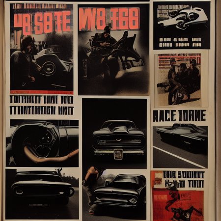 A page from a magazine featuring text and photocollage with redneck tough guys, gorgeous women, muscle cars, smoking, alcohol, and firearms. The image has a macho and reactionary vibe, with a pulpy aesthetic. It incorporates Max Ernst's collages, newspaper clippings, retro typography with distressed textures, and aged photographs. The overall look is cheap, salacious, and tawdry.