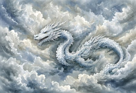 illustration, water colour, theme of air, cloud dragon flying through the sky, clouds, wind, breeze, impressionism, <lora:SDXL\add-detail-xl:1.0>, <lora:SDXL\xl_more_art-full_v1:1.0>, intricate detail, palette of white and grey,