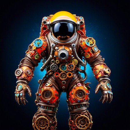 sfw,  dynamic splashes, bright colors, high contrast,  astronaut with hand made of roast gears with colourful metal , hyperdetailed, photorealistic,<lora:challenge\gearstyle-000001.safetensors:0.8500000000000002:0.8500000000000002>