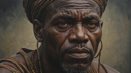 oil painting of african man,dark shot,dramatic,extremely detailed,intricate,by Greg Rutkowski