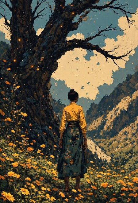  Thinking of love, she took to the sun-lit garden.