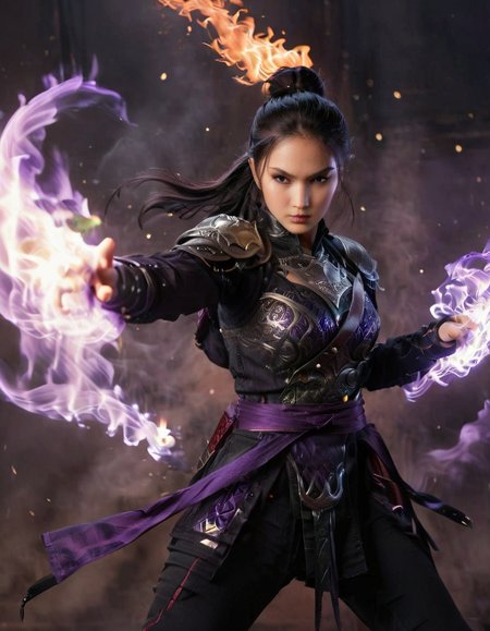 ethereal fantasy concept art of  cinematic still fflix_dflames, fighting stance, 1girl, black hair, dougi, ponytail, realistic . emotional, harmonious, vignette, highly detailed, high budget, bokeh, cinemascope, moody, epic, gorgeous, film grain, grainy", "fflix_dflames, fighting stance, 1girl, black hair, dougi, ponytail, realistic, extremely detailed, 4 k, closeup, sharp focus, fanart, anime art, pixiv, gediminas_trending, bokeh
 <lora:fflix_dflames-000011:1> . magnificent, celestial, ethereal, painterly, epic, majestic, magical, fantasy art, cover art, dreamy