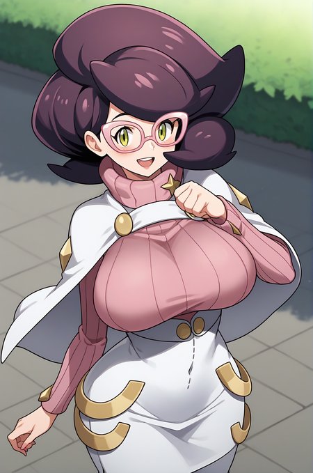 score_9, score_8_up, score_7_up, source anime, anime, animification, anime screencap, anime coloring, vivid colors, shiny skin, skindentation, deep skin, depth of field, high quality, highres, (dynamic angle,dynamic pose), rating:general
wicke \(pokemon\), 1girl, solo, looking at viewer, blush, smile, open mouth, skirt, long sleeves, green eyes, purple hair, heart, glasses, huge breasts, sweater, turtleneck, white skirt, ribbed sweater, turtleneck sweater, white coat, big hair, pink sweater, pink-framed eyewear
BREAK
masterpiece,high quality
 <lora:Wicke_PokemonPony:0.8>