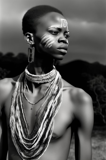 <lora:Zanele Muholi Style:1>Zanele Muholi Style - Powerful Visual Storytelling of LGBTQ+ Youth in Johannesburg, highlighting their strength, resilience, and vibrant personalities through intimate portraits captured in their natural surroundings.
