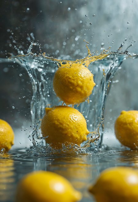 lemon, sinking in water tank, high speed, professional photography  <lora:add-detail-xl:1>  <lora:MJ52:0.5>