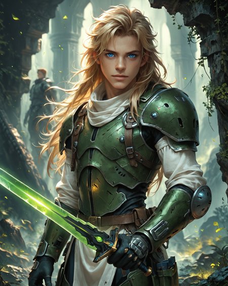 score_9, score_8_up, score_7_up, intricate details, rating_questionable, fantasy setting,
<lora:homri52:1>,
<lora:Plasma_Sword:1>,
1boy(human, young man, pale skin, long hair, blond hair, blue eyes, swedish, science fiction, mercenary, holding a plasma sword, glowing green Plasma Sword, crackling green energy around the sword, solo, cowboy shot), alien battlefield, craters, trenches, detailed background, depth of field, 
highres,
<lora:ral-chrosc-clr:0.5>, ral-chrosc-clr,
<lora:Expressive_H:0.5>
<lora:xl_more_art-full_v1:0.3>,
<lora:add-detail-xl:0.3>,
