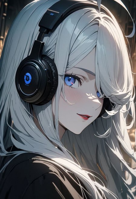 gorgeous lips, cinematic, (masterpiece), (best quality), (ultra-detailed), very aesthetic, illustration, perfect composition, intricate details, absurdres, detailed face, (anime, masterpiece, intricate:1.3), (best quality, hires textures, high detail:1.2), (4k),(incredibly detailed:1.4) 
masterpiece, 1girl,  a young girl, solo, nice girl, skinny, very thin build, multicolored hair, blue hair, white hair, the hair is slightly shaggy, hair over one eye, hairstyle with a side parting, voluminous hair, lush hair, long hair, streaked hair, ahoge, white skin, blue eyes, red lips,  black jeans,black sweatshirt, oversize sweatshirt, black headphones, light smile, excited, against the background of servers, looking at viewer, portrait, (masterpiece:1.2), (best quality:1.2), (very aesthetic:1.2), (absurdres:1.2), (detailed background), newest,sharp focus, perfect hands, perfect face, perfect eyes, perfect light, dynamic light, natural light
