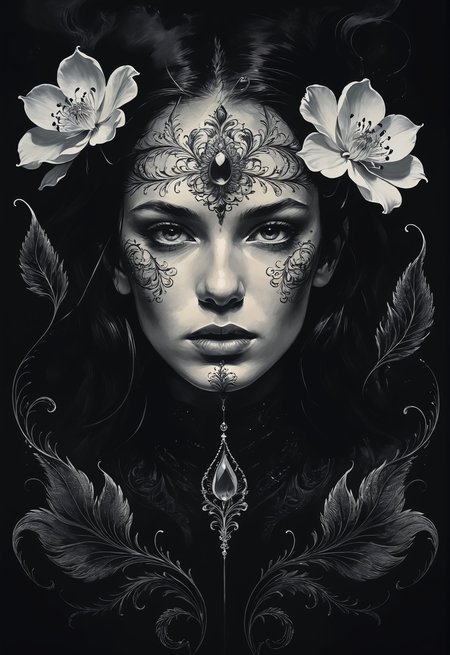 pitch black dark background, [:blooming filigree:6] rising vapors [in the form of a disintegrating (woman's profile:0.4)::4], masterpiece by Anna Dittman, Dan Hillier, Jean Nouvel, Andre Kertesz, dark art, chiaroscuro <lora:Dark_Novel:0.7>