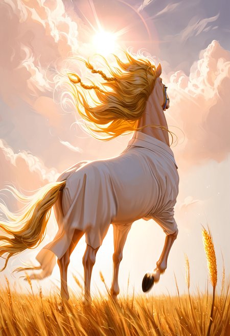 masterpiece,best quality,highly detailed,score_9,score_8_up,score_7_up,score_6_up,highly detailed,cinematic,source anime,
BREAK
<lora:MohgPony1.0:0.8>,
1boy horseback riding,chibi,horse,running,white robe,androgynous,blonde long hair,multiple braids,motion blur,motion lines,floating hair,
wheat fields,cloudy sky,sunlight,from behind,view,telephoto lens,, masterpiece, fantasy, digital art, highly detailed, overall detail, atmospheric lighting, Awash in a haze of light leaks reminiscent of film photography, awesome background, highly detailed styling, studio photo, intricate details, highly detailed, cinematic, <lora:MJ52:0.6>,
