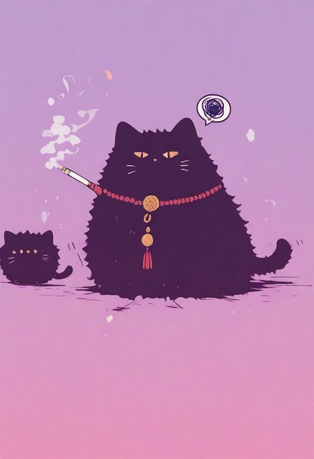 masterpiece, best quality, amazing quality, very aesthetic, absurdres, newest
Flatline, Flat vector illustration
a cat, no humans
smoking cigarette, holding cigarette, arm rest, bored, grumpy, spoken squiggle
blurry foreground
glitch effects
wtfisthis, vdsur, surreal <lora:spo_sdxl_10ep_4k-data_lora_webui:0.8> <lora:reij-detaILer_v2:0.4> <lora:Wtf-is-this-LoRA:0.8> <lora:Flatline_vector_illustration_v1.0:1> <lora:Vonderful_Psychasurreal:0.8>