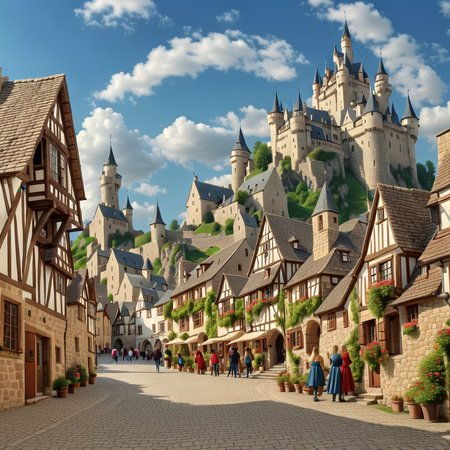 Town and a castle, spiral Effect, <lora:Spiral_Effect_Overlay_-_By_DICE-000003:0.7>, UHD