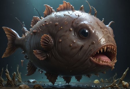 cinematic, anglerfish chonkasaurus, scifi, wet, underwater, fishes in the distance, raytracing, HD, 4k, floating energy, night, dark, flesh color, (energy effects:1.3), <lora:chonkasaurus-000003:1>, <lora:add-detail-xl:2>