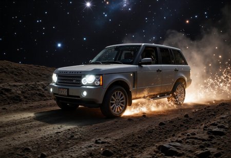 A hyperrealistic analog-style photo of a Range Rover L322 tearing through the cosmos, its rugged frame cutting through the void like a meteor reborn. The vehicle hurtles forward, leaving a trail of cascading sparks and ionized energy, as if the very atoms of space itself struggle to keep up with its impossible momentum. The matte surface of the car catches faint reflections from distant nebulae and shattered asteroids, its edges subtly distorted by the sheer velocity of its passage.
Blazing streaks of light arc from its wheels, resembling plasma discharges ignited by friction against the unseen forces of the universe. Around it, the fabric of space ripples and twists, as if recovering from the shockwave of its arrival. Swirling clouds of cosmic dust scatter in its wake, glowing briefly before fading into the void. Distant galaxies and pulsars shimmer like echoes of forgotten time, their light bending around the machine as it surges ahead, a lone terrestrial creation defying the infinite unknown.
The grainy, unpolished texture of the photo adds to its raw, otherworldly authenticity—scratches, dust, and slight distortions make it feel like a classified glimpse into something forbidden, a moment stolen from the very edge of existence. galaxy N4sa aidmafluxproultra