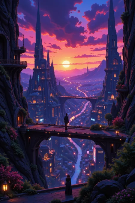 a futuristic sci-fi city beautiful  landscape, dusk, woman, very intricate, very detailed, sharp, bright, colorful, <lora:Hand v2:0.5> <lora:Anti-Blur:1><lora:Insane Detail Slider:0.25>  <lora:flux.1_lora_flyway_Epic-detail_v2:0.3> <lora:fluxenhancer:0.25> <lora:Anime_style:0.6> anime style
