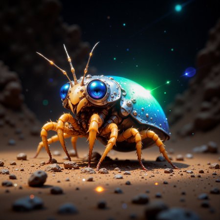 award-winning macro photo, short depth of field, hyper realistic, dim lighting, at night,  bioluminescence, subsurface scattering, the minute "friendly pundgiggler" is a shimmering scavenger that thrives among the shifting sands of the scorching deserts of "yesplease x." its nigh impenetrable exoskeleton, covered in tiny refractive plates, protects it from the sharp-eyed predators of the desert. these durable creatures roam the desert, searching for tiny swirblenuggets that are left behind after each of the frequent hurlistorms in this world. their habitat is a dazzling expanse of windswept, glimmering dunes, where the shifting light creates a constantly frizzing and fluxflaring landscape, highly detailed, intricate, detailed background, golden ratio, arsmjstyle, dnddarkestfantasy, in the style of ck-ovf, aidmafluxpro1.1, amanoer, 
<lora:style-yoshitaka_amano-elden_ring-flux-by_alicient:0.48> 
<lora:style-dnd_dark_fantasy-flux-by_arsmachina:0.4> 
<lora:style-oneviolentfantasy-ep21-flux-by_chronoknight:0.48> 
<lora:flux_pro1.1_detailer-v0.2-flux-by_aidma:0.44>
