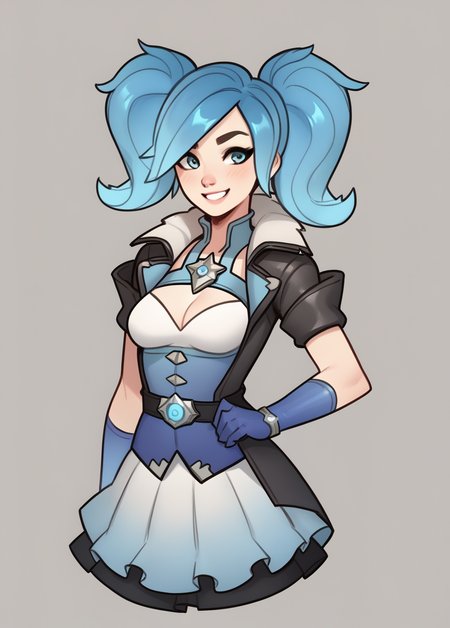 score_9, score_8_up, score_7_up, score_6_up, score_5_up,  source_anime,
BREAK
1 girl, solo, Evie_Paladins, evie outfit, portrait, smile, gray background
BREAK
, <lora:EviePaladins:0.8>