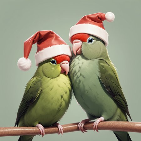 lovebirds wearing Christmas hats, birb <lora:Birb_XL_kk-000005:1>