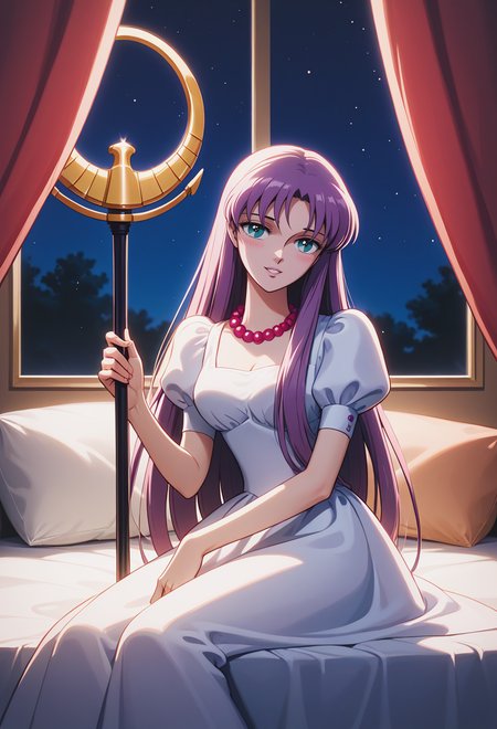 score_9, score_8_up, score_7_up, best quality, intricate details, masterpiece, BREAK
<lora:SaoriKido_Pony_v08:1> athenakido, puffy dress, pearl necklace, aqua eyes, holding staff,
happiness,
sitting, hand between legs, love gaze, blush, parted lips, light smile, head tilt, canopy bed, ethereal, night, starry sky, volumetric light,bedroom, cushions
garden, estate