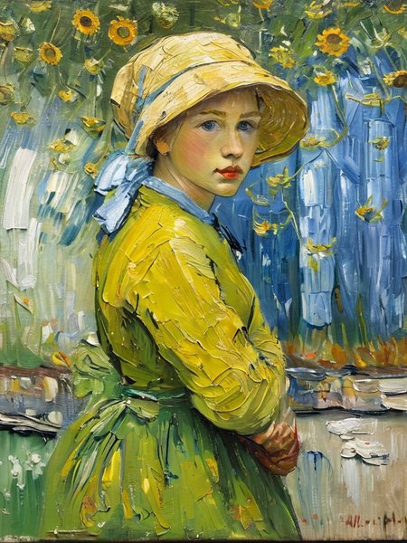 masterpiece,best quality,<lora:tbh122-sdxl:0.9>,portrait of girl,oil painting,style of Vincent van Gogh,