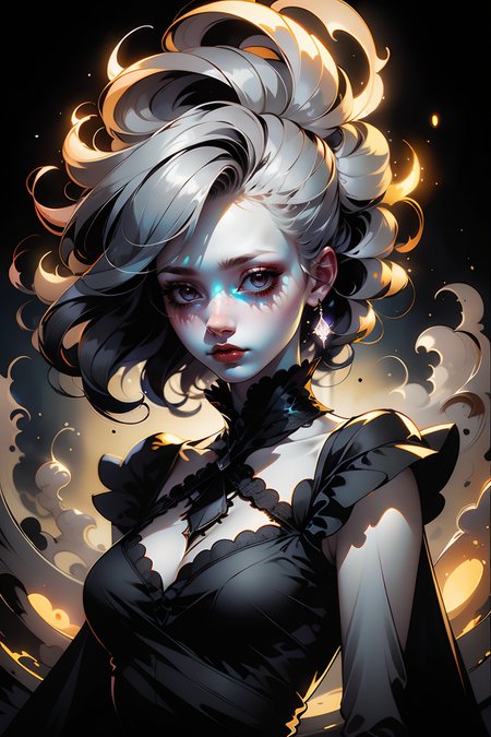 1woman, (straight hair:1.3), ((Gloomcore)), dark magical atmosphere, glowing, <lora:GoodHands-vanilla:1>,  <lora:AnzhcDreamwave v3_1 watermark fix:0.8>