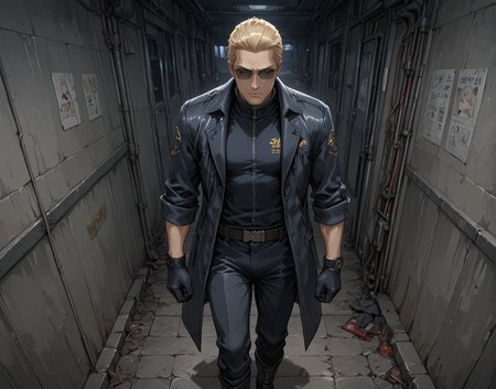 PonyScores7, source_anime, ah, 1IllustriousQual,
BREAK (Light Painting shot)
BREAK <lora:albertwesker-guy-PONYv1:0.8> albertwesker, 1boy, toned, athletic, fit, mature male,  angular face, sharp_featured face, handsome, charming, alluring, <lora:shinyskin2:0.2> glistening skin, AS-MidAged, <lora:shinyskin2:0.2> glistening skin
BREAK slicked back hair, short hair, blonde, <lora:hairdetailpxl:0.2> hairdetailpxl, 
BREAK slit pupils, orange eyes, <lora:expressive eyes:0.2> expressive eyes, <lora:eyedetailpxl:0.2> eyedetailpxl, <lora:Eyes_High_Definition:0.2> EyesHD
BREAK (A flick of his wrist and pearlescent feathers drift down, vanishing before they touch anything)
BREAK (Resuscitation Bay, Spacious area with specialized medical equipment, overhead lighting designed for surgical procedures, crash carts stocked with emergency medications, a defibrillator mounted on the wall, a central suction system for clearing airways)
BREAK focused, intense glare, apathetic, contemptuous,  <lora:Expressive_H:0.2> Expressiveh, looking at viewer, <lora:Emotional_Anime_Expressions_PonyXL_Concept:0.2> emotional, <lora:Best_Facial_Expression_LoRA_PONY:0.2>, <lora:expresionesv3Rank128:0.2> expresiones, <lora:Detailed expressive EXEV style -XL Pony V1.0:0.2> FaceDetail
BREAK (black gloves, watch, belt, black coat, black pants, black turtleneck, zipper,  black boots), (sunglasses:1.3), 
BREAK <lora:xl_more_art-full_v1:0.2>, <lora:aesthetic_anime_v1s:0.2>, <lora:EpicF4nta5yXL:0.2>, <lora:detailxl:0.2> detailxl, <lora:Fant5yP0ny:0.2>, best quality, amazing quality, best aesthetic, absurdres, illustration, Volumetric_Lighting, ultra-detailed, very aesthetic, intricate details, 8k, masterpiece, best_quality
BREAK Stable_Yogis_PDXL_Positives, AS-Adult, <lora:Complicated fantasy portrait - XL Pony V2.0:0.2>, bad-hands-5, <lora:HDA_Detailer:0.3>