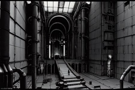 highly insanely detailed, masterpiece, top quality, best quality, highres, 4k, 8k, RAW photo, (very aesthetic, beautiful and aesthetic),  
tsutomu nihei,nihei_tsutomu,blame!,blame gakuen!,abara,TNstyle,sidonia_no_kishi,(city ruins,tower,tunnel,sidonia \(ship\),megastructure in background,giant room,stairs,mausoleum,space,spacecraft,lab,deep horizon),wire,lantern,tentacles,cables,tubes,industrial pipes,light particles,dark sky,black sky,gauna,gauna mech,drainpipe,machinery,walkway,ventilation fan,ventilation shaft,star \(sky\),starry sky,dome,toha heavy industries,clouds,foggy,steam,smoke,fence,concrete walls,metal walls,open space,vast scenery,perspective,dystopia,destroyed,cyberpunk,flock,dark background,blm,biomachine,bioluminescence, 
<lora:blamev2:0.7>, 
(1girl:1.3), 
solo focus, 
in the evening,âââ