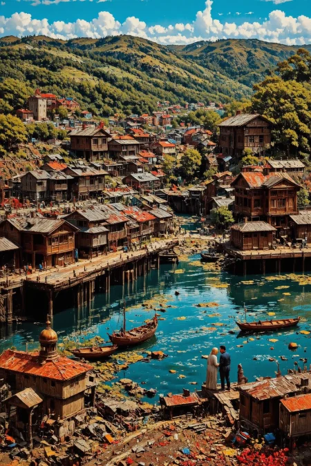 shipyard, beautiful  Bhutanese surreal landscape, couple kissing, vivid colors, colorful, multilayer paint splash style, <lora:Hand v2:1> <lora:Anti-Blur:1> <lora:Insane Detail Slider:0.5>   <lora:Flux.1_Turbo_Detailer:0.6>   <lora:flux-photo-transparent_Alpha_1.0:0.8> <lora:flux.1_lora_flyway_Epic-detail_v2:1>   <lora:Painterly01b_CE_FLUX_AIT:0.8> pntrlyCE_style <lora:PsykeV1:1>  <lora:VividlySurreal:1>