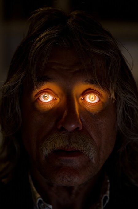 <lora:Johan Derksen:1.8>  Johan Derksen, glowing eyes, bitcoin eyes, bitcoin symbol-shaped pupils,