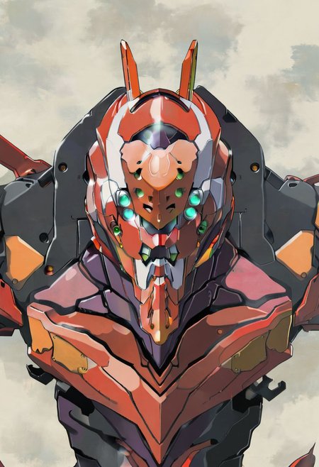 eva 01, evagod, evangelion mecha, science fiction, looking at viewer, (official art, Best quality, masterpiece:1.2), illustration, high res, Minimalism, <lora:EVAIII:0.6>