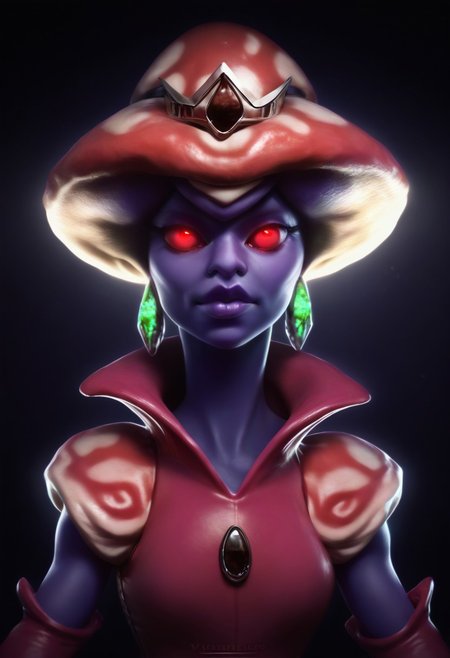score_9, score_8_up, score_7_up, cowboy shot, cinematic lighting, volumetric lighting, high-detailed, 4k, simple background, realistic, photo,
portrait,
princess shroob, Furry mushroom, Myconid, Mushroom head, purple skin, purple mushroom flesh, red eyes, round mushroom cap,