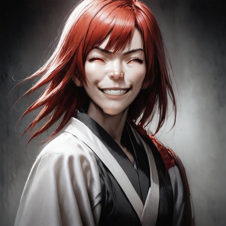 score_9, score_8_up, score_7_up,, masterpiece, excellent quality, red eyes, black shorts, flat chest, closed eyes, smirk, wide smile