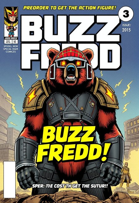 Comics cover page for "Buzz Fredd" in the style of 20th century comics, special issue, collectible