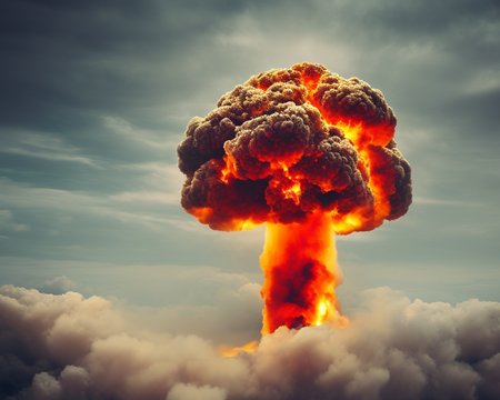 HyperNuke,   aerial shot,vorticity and turbulence, orange glow, clouds, desert, vibrant, hasselblad, extremely detailed, actionhelper