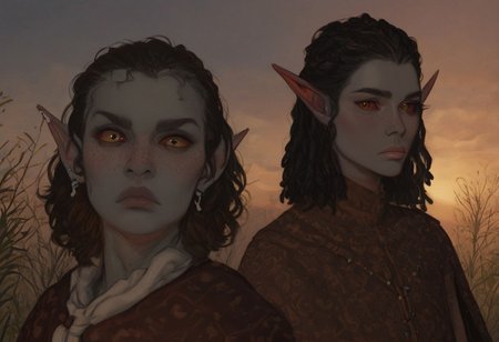 solo, short pointy ears, full body, piercings, random elf face, aquiline features, male dark elf, masculine, facial hair, brow rings, beaded piercings, weathered skin, blue-grey skin, chiseled features, large nose, insect chitin armor, insect chitin helmet, insect chitin ornaments, stylized insect pattern, athletic build,  animated realism, zoomed out, Syrian features, torso, yurts, tents, native camp, elegant berber tapestries, dead desert trees, ash dunes, distant volcano, ashy soil, grey green foliage, distant grey hills, sunrise, gloomy lighting, grey fabric awnings, dark wood posts, light dust clouds, grey-blue skin, grey skin, mahogany and ivory clothes, medium armor, bone plate armor, ivory straps and fittings, alien bone ornaments, grey wood neckguard, red sclera, black pupils, blue-green light, neon, highly detailed, defined features, looking at viewer, three quarters view, from side, dynamic lighting, 29 years old, light and shadows, patterned cloth, annoyed expression, expressive eyes, detailed medieval clothes, short hair, wavy hair, thick hair, beaded hair, braided hair, under cut hair, semirealistic, alien elf, spanish features, jewish features, black hair, dark red hair, umber skin, sharp features, pastel green inuit print cloak, nighttime, high detail, absurdres, pretty eyes, detailed eyes, yellow eyes,