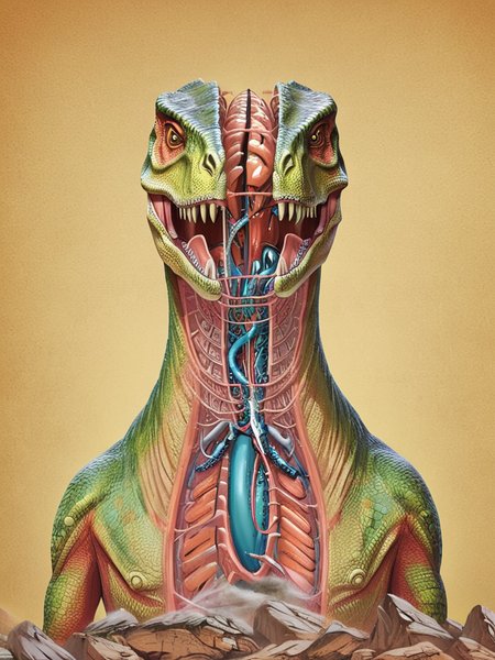 split head and body, anatomy inside dinosaur body <lora:split2:1>, masterpiece