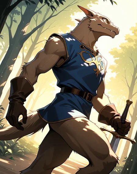 <lora:Kobold_(Record_of_Lodoss_War)_(Illustrious)_(AD):0.85> kobold, muscular, Record of Lodoss War, 
dutch angle, exterior, battleground, dynamic action, dutch angle, fantasy forest, nature landscape, 
kobold soldier, no pants, fur tail, furry body, cowboy shot, sword, bent leg, twisted torso, male chest focus, 
BREAKvery awe, aesthetically pleasing, masterpiece, best quality, amazing quality, very aesthetic, perfect depth of field shot, masterclass color theory, in'ei, gradient style coloring, source_anime, masterclass anime, 
Smooth Quality, lazympos, IllustQualXL_Pos,