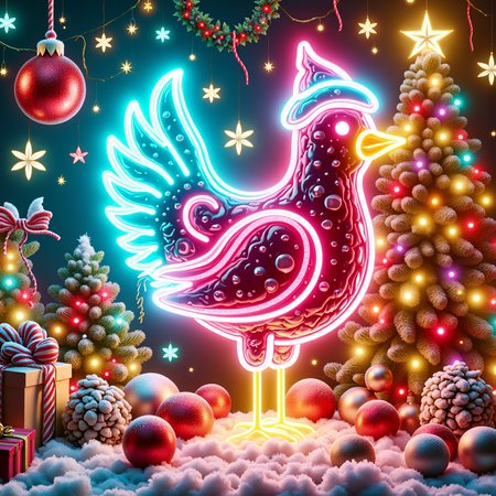 A Neon Christmas Style Chr457m45m3rg3D0nMN3M1C bird
<lora:Chr457m45m3rg3D0nMN3M1CFlux:0.9>