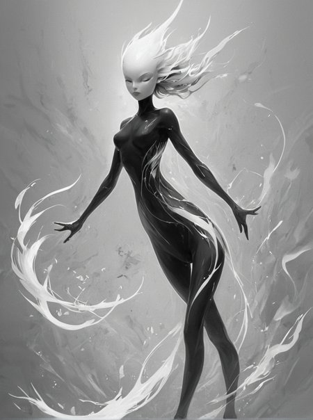 <lora:artfullyMENTALITY_SDXL_V1-000001:1> , masterpiece, illustration, sketch, air elemental, black and white bodysuit,  energy around  her