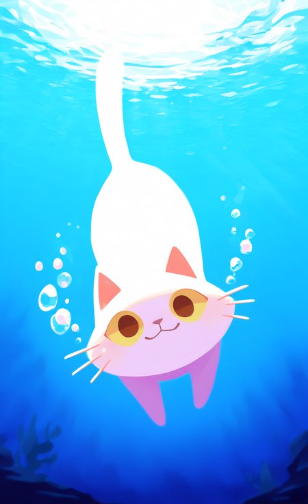 masterpiece, best quality, good quality, very awa, very aesthetic, absurdres, newest,  solo, looking at viewer, smile, closed mouth, brown eyes, water, no humans, :3, cat, air bubble, underwater, front view, cat focus, whiskers, swimming,diving, haiz_ai, no lineart,no outline,
From Below, Perspective, <lora:ponyv6_noobV1_2_adamW-000017:0.7> <lora:USNR_STYLE_XL_lokr:0.45> <lora:MeMaXL4:0.7> <lora:haiz_ai_illu:0.7> <lora:namukijpg_ill:0.7>