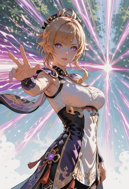 score_9, score_8_up, score_7_up, source_anime, perfect anatomy, ((outlined outlined vector graphics)), ,cute face,ã
1girl, clorinde_\(genshin_impact\) ,<lora:genshin_v4:0.6>,  front view ,  looking at viewer , medium   breast, slender, looking at viewer, ,focus her face,,wide shot, detailed background, outdoors,(glow eyes:0.9),fantasy,,  standing   ,  action pose ,  energy beam, openai beam,  beam splush   <lora:openai-beam-002:1.0>,   (clothed:1.3),pants,
 shooting a beam,red purple beam ,  ,