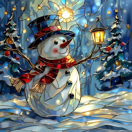 Snowman, outside, snowing Christmas decorations, festive