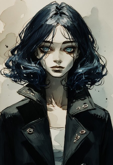 score_9, score_8_up, 1girl, ((Rasputin)), Long black coat, dark colors, ominous,((watercolor painting)), Expressiveh