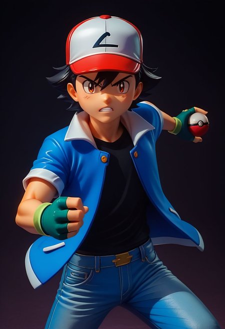score_9, score_8_up, score_7_up, source_anime, high resolution, 
figure, solo, 1boy, ash_kanto, black hair, 
baseball cap, black t-shirt, blue jacket, open jacket, short sleeves, white sleeves, jeans, fingerless gloves, 
action pose, holding poke ball, 
cowboy shot, dark background, vivid lighting, best quality, realistic,