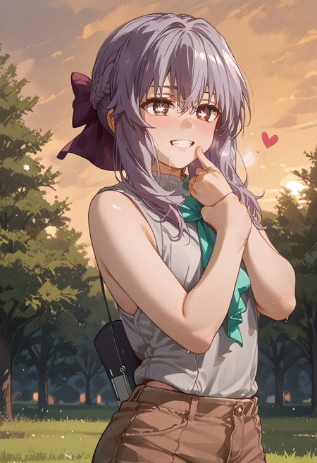 score_9, score_8_up, score_7_up, score_6_up, source_anime,  nai3-shiny, solo, best quality, shiny skin, oily skin, 1girl, (((solo))), ((1girl,solo,shinoa hiragi,long hair,braid)),
BREAK
backlighting, sunrise,
BREAK
(((,ruanyi0986,brown shorts,grey leotard,sleeveless,standing, laughs like a whore, outdoors, trees, grass, cute, erotic, hussy, infatuated, in love, heart-shaped pupils, in heat,))),
Perfect Hands (((18yo))), 
Expressiveh, SkinHairDetail,