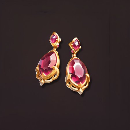 score_9, score_8_up, score_7_up, earrings, gold earrings, two earrings, gem, jewelry, pink gemstone, simple background, dark brown background,
semrealic, no humans, cast shadow, thin outline,