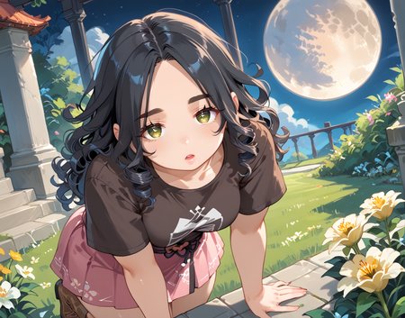 PonyScores7, source_anime, ah1, IllustriousQual, <lora:natsumi_style:0.5>, <lora:by_usakun-pony:0.4> by usakun, <lora:Akina_Bbw_Style_-_PonyXL:0.2> AkinBw
BREAK (zoom_out:1.8), (Eye-level angle, focus on waist)
BREAK 1girl, mature female, (round face:1.2), (thick eyebrows:1.3), (curvy), round-chin, caucasian, (plump face), <lora:Round_face:0.2>, <lora:ETO_OCPonyXL:0.3> eto_oc, skindentation, (plump), thick thighs, wide hips, busty, voluptuous, lips, <lora:venus body PonyXL:0.3>, <lora:shinyskin2:0.2> glistening skin
BREAK  (((curly hair), long hair, (black hair:1.4), (parted hair:1.7), messy hair, kinky curls, <lora:hairdetailpxl:0.2> hairdetailpxl))
BREAK ((half green and brown eyes), (colorful eyes), (multicolored eyes), (downturned eyes:1.4), <lora:expressive eyes:0.2> expressive eyes, <lora:eyedetailpxl:0.2> eyedetailpxl, <lora:Eyes_High_Definition:0.2> EyesHD)
BREAK ((moaning,  <lora:Expressive_H:0.2> Expressiveh, <lora:Emotional_Anime_Expressions_PonyXL_Concept:0.2> emotional, <lora:Best_Facial_Expression_LoRA_PONY:0.2>, looking at viewer, <lora:Detailed expressive EXEV style -XL Pony V1.0:0.2> FaceDetail))
BREAK ((A burst of golden light erupted from the man's hands, healing the wounds of her fallen comrade and restoring them to full health))
BREAK Bold Earthy and Pastel,Vibrant natural colors with pastel shades chic pastel pink skirt with a fitted black top and ankle boots
BREAK (((a moonlit garden, where the flowers glow under the silver light of the moon, the air is cool and filled with the scent of night-blooming blossoms)))
BREAK <lora:xl_more_art-full_v1:0.2>, <lora:aesthetic_anime_v1s:0.2>, <lora:EpicF4nta5yXL:0.2>, <lora:detailxl:0.2> detailxl, <lora:Fant5yP0ny:0.2>, best quality, amazing quality, best aesthetic, absurdres, illustration, Volumetric_Lighting, ultra-detailed, very aesthetic, intricate details, 8k, masterpiece, best_quality
BREAK Stable_Yogis_PDXL_Positives, AS-Adult, <lora:Complicated fantasy portrait - XL Pony V2.0:0.2>, bad-hands-5, <lora:HDA_Detailer:0.3>, HDA_FatGirlXL