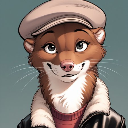 score_9, score_8_up, score_7_up, score_6_up, score_5_up, score_4_up, bedroom background, detailed fur, (((Portrait)))
BREAK
W33kly_BS, Weekly, Anthro Weasel, Lesser Weasel, brown weasel, brown fur, white chin, white neck, white inner ear, black eyebrows, black eyes, pink nose, whiskers, tan hat, flat cap,  leather jacket, flight jacket, fleece collar, red sweater, khakis, tan shoes,
BREAK