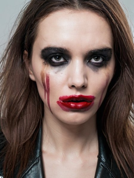 portrait of a woman with smearedmakeup, leather jacket, upper body, long hair, lipstick, make-up,
<lora:Smeared-Makeup-SDXL-000008:0.8>
