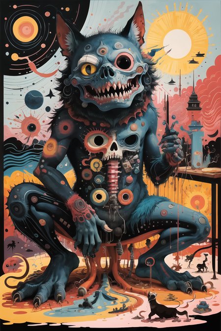 masterpiece,best quality,<lora:TUYA5:0.8>,surrealistic,tuyawang,abstract,doodle art,monster,