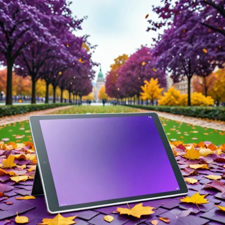(tablet showcase) <lora:03_tablet_showcase:1.1>
Violet background,
high quality, professional, highres, amazing, dramatic,
(City park and autumn leaves falling:0.5),
